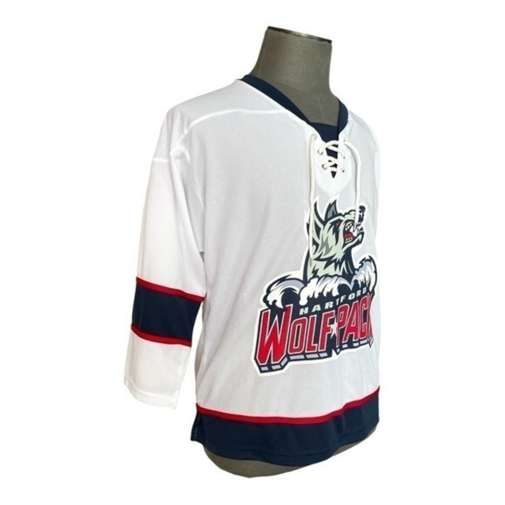 Hartford Wolf Pack AHL Hockey Jersey White Blue Red Polyester Youth Sz XL NWT - Picture 2 of 5